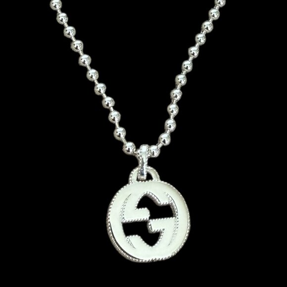 Gucci 479219 Interlocking G Silver Necklace Ball Chain, Silver 925 - Picture 1 of 15